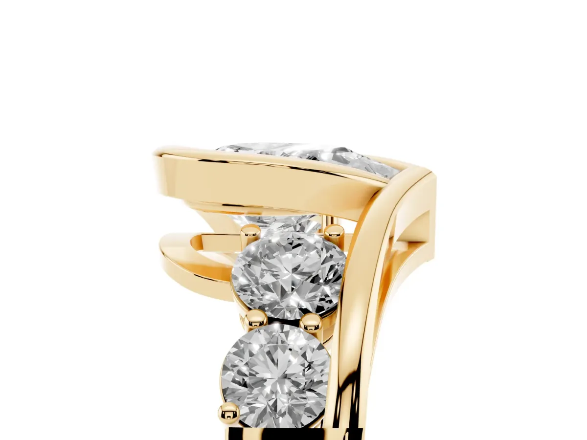 Bezel Set Pear Cut Diamond Bypass Ring with Round Accents Yellow gold