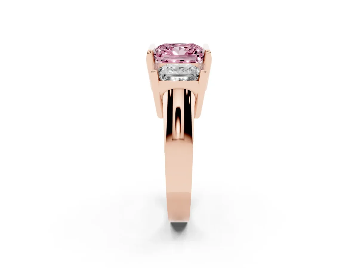Fancy Pink Three Stone Princess Cut Cut Channel Set Diamond Ring Rose gold