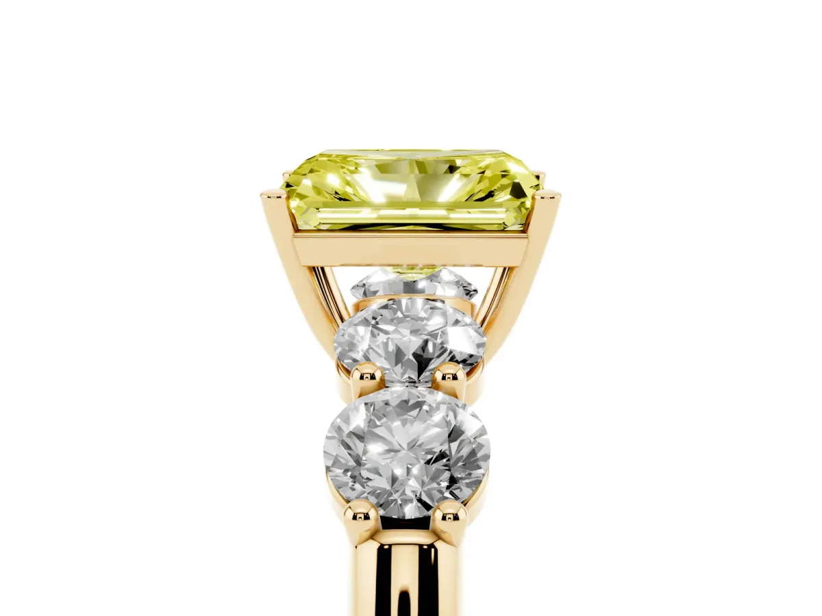 Fancy Yellow Radiant Cut Cut Five-Stone Prong Set Diamond Ring with Classic Band Yellow gold
