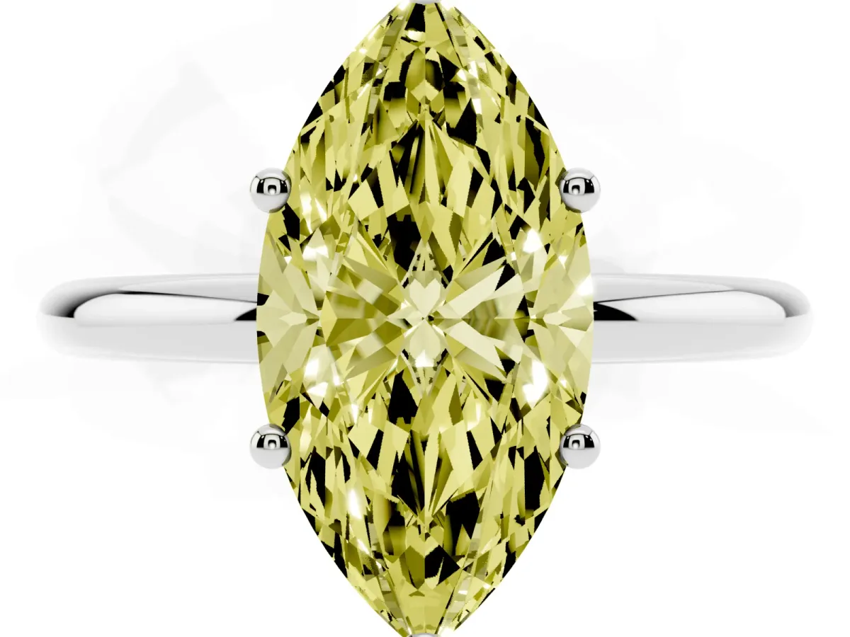 Fancy Yellow Marquise Cut Cut Solitaire Engagement Ring with Four-Prong Setting and Classic Band Platinum