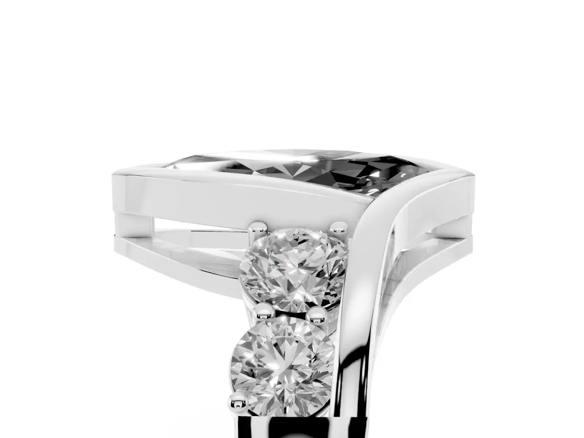 Fancy Black Bezel Set Marquise Cut Diamond Bypass Ring with Round Accents Silver