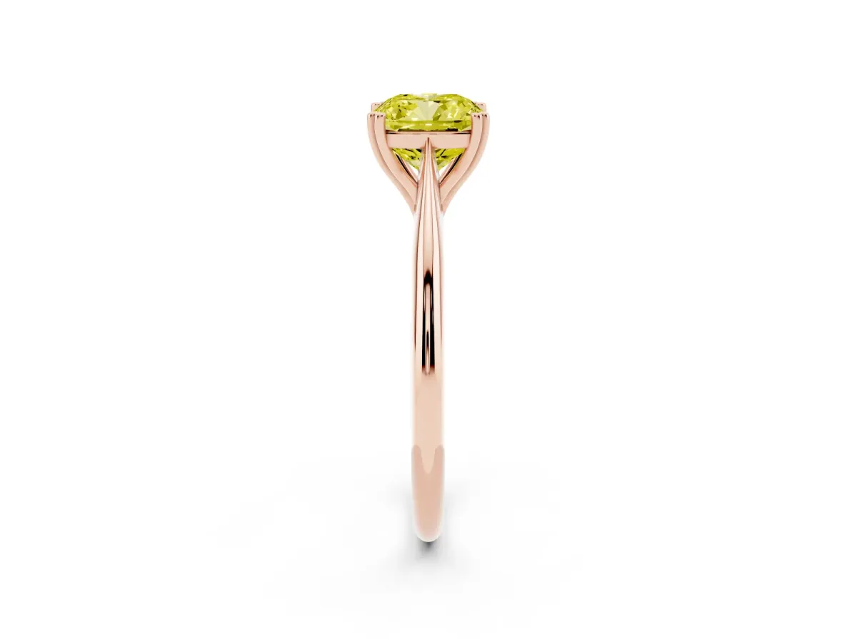 Fancy Yellow Cushion Cut Solitaire Diamond Ring with Six-Prong Setting and Classic Band Rose gold