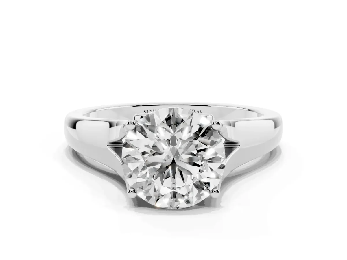 Round Cut Solitaire Diamond Ring with Cathedral Band and Four-Prong Setting Platinum