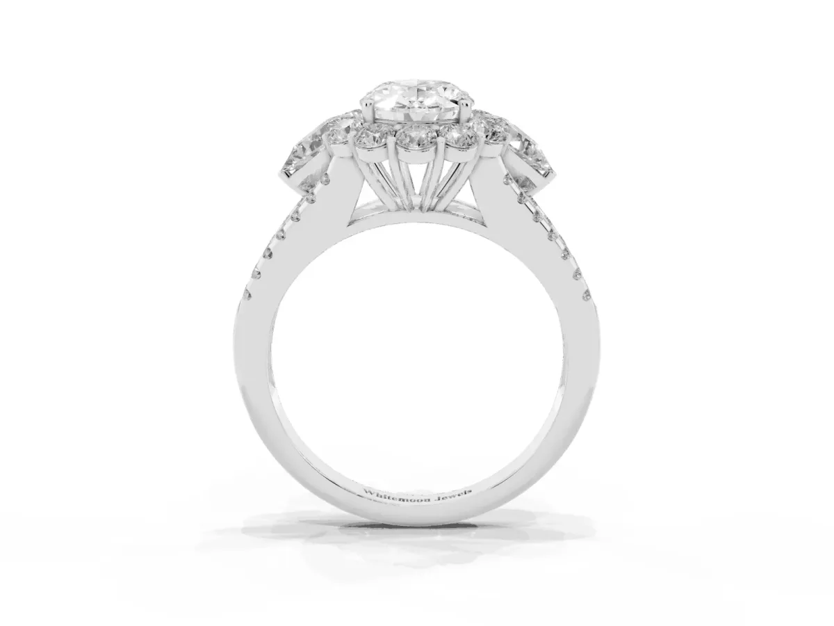 Oval Cut Halo Split Shank Diamond Engagement Ring with Prong Setting Silver