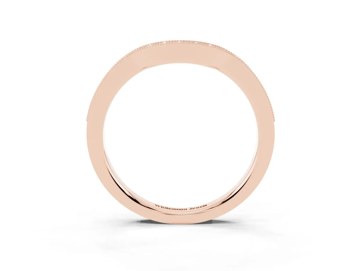 Curved Round Diamond Band with Milgrain Pavé Setting Rose gold