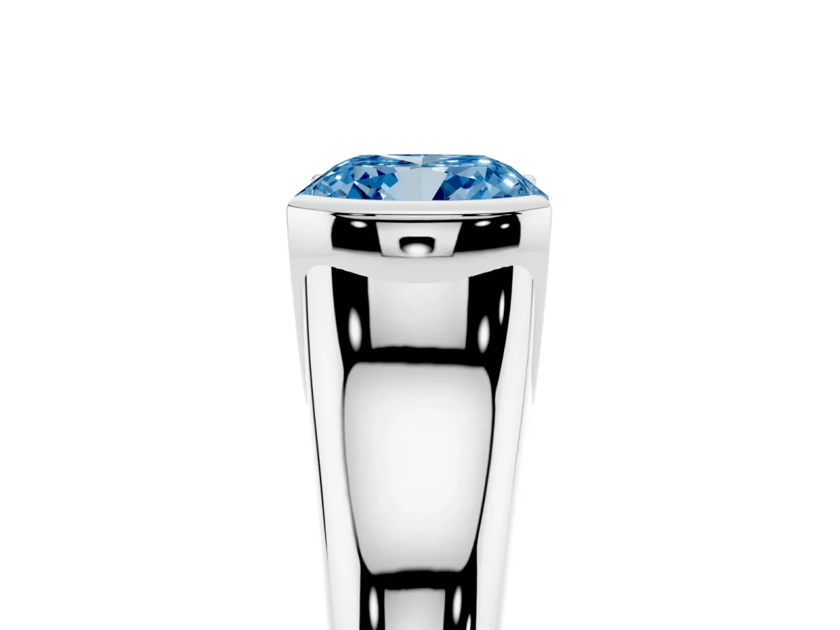 Fancy Blue Cushion Cut Solitaire Tension Set Diamond Ring with Split Shank Band Platinum