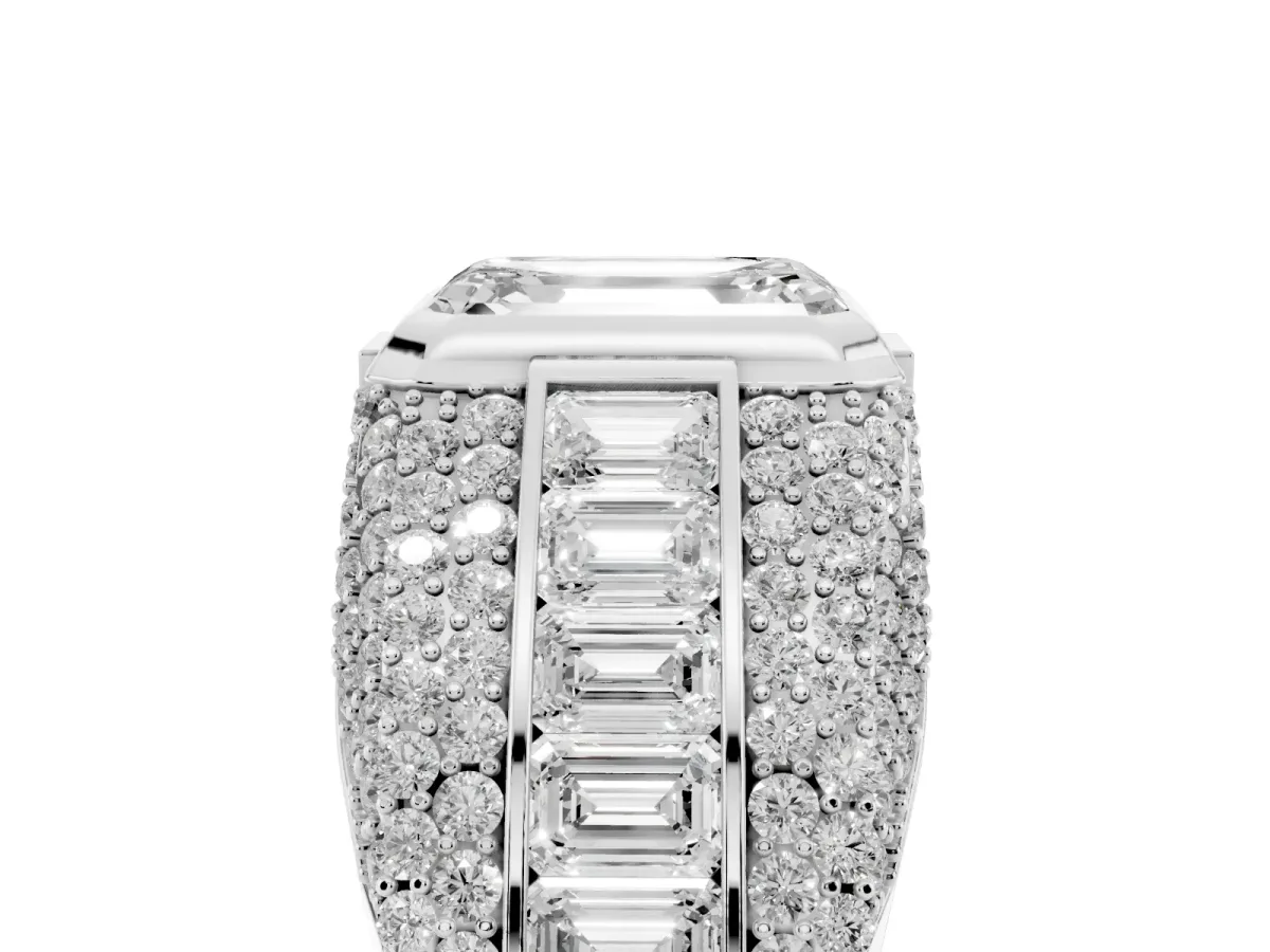 Emerald Cut Diamond Mens Ring with Side Stones Platinum
