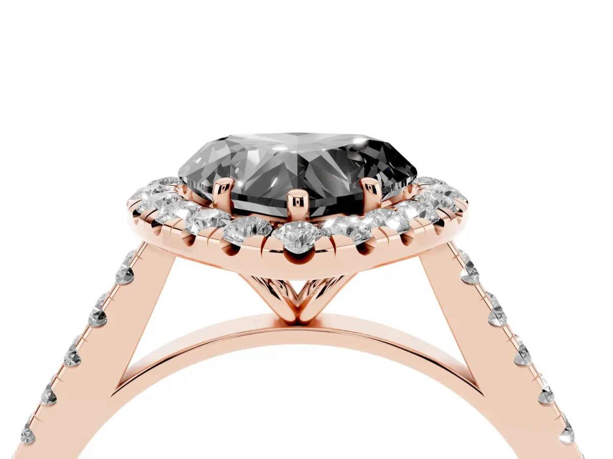 Fancy Black Heart Cut Halo Pave Diamond Engagement Ring with Four-Prong Setting Rose gold