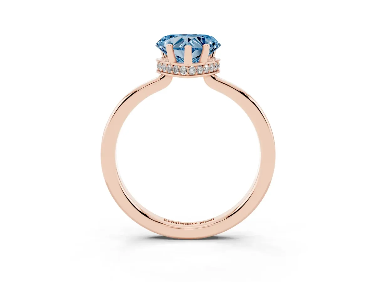 Fancy Blue Heart Cut Cut Solitaire Engagement Ring with Four-Prong Setting on a Classic Band Rose gold