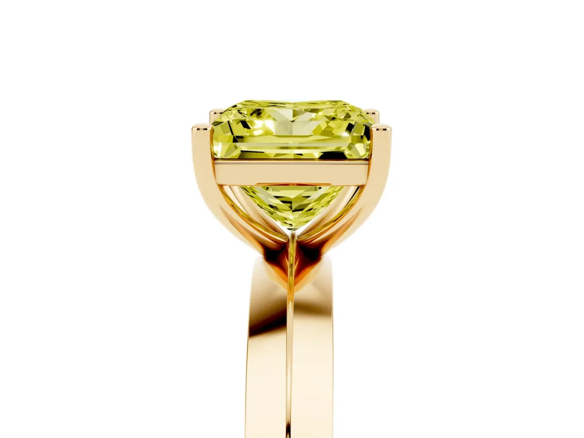 Fancy Yellow Princess Cut Cut Solitaire Engagement Ring with Flat Band and Four-Prong Setting Yellow gold