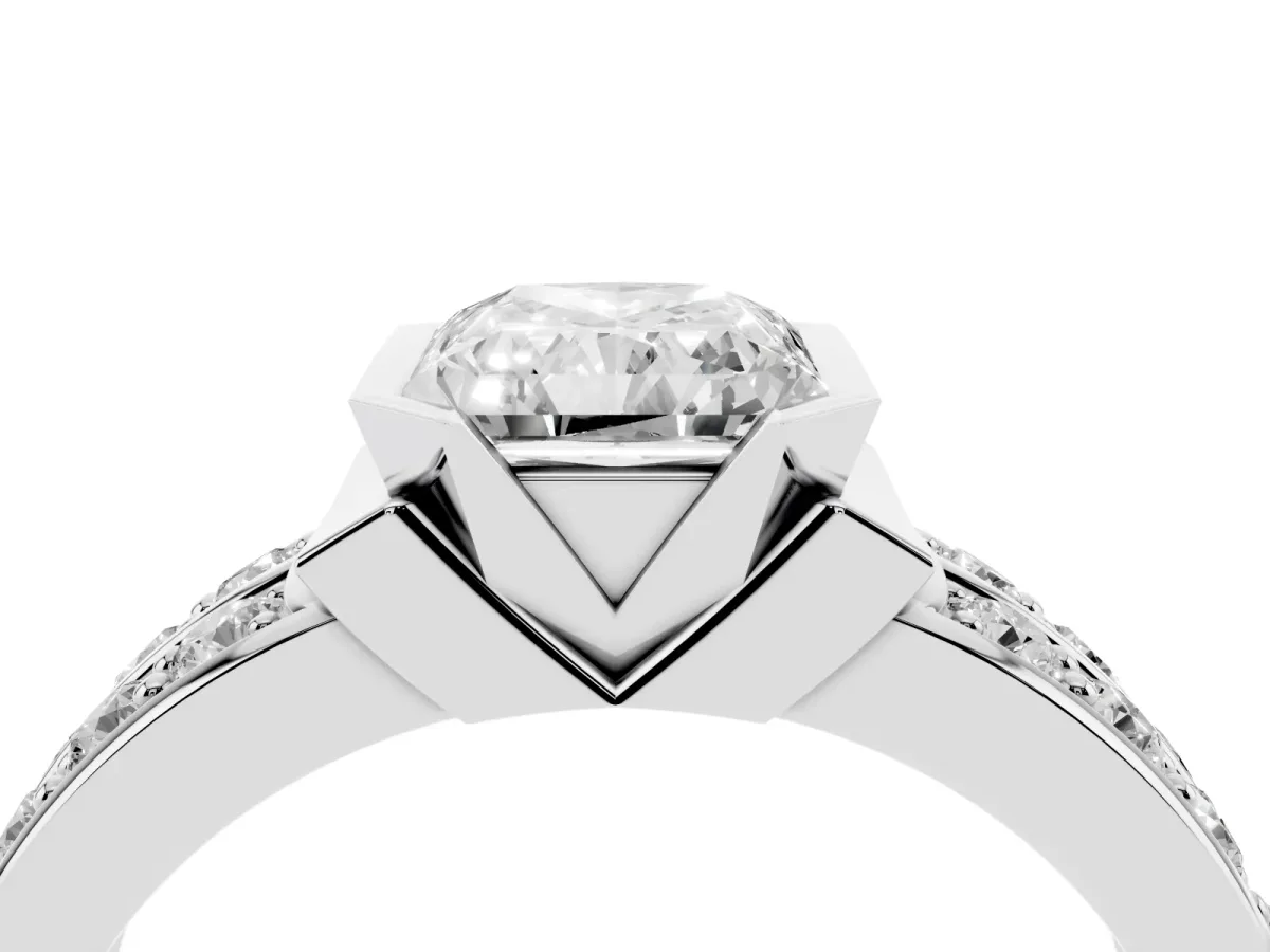 Radiant Cut Brilliant Diamond Channel Set Wide Band Ring with Bezel Setting Silver