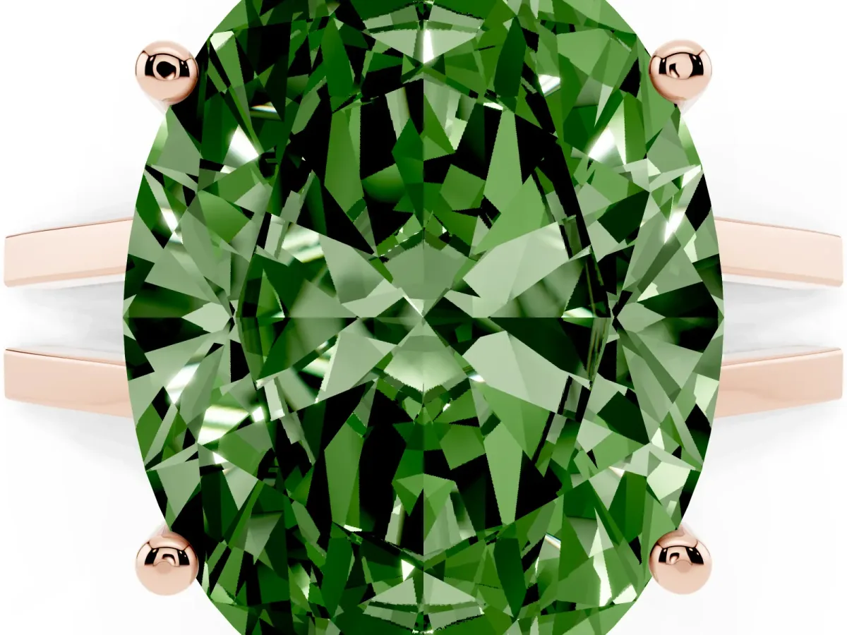 Fancy Green Oval Cut Cut Diamond Solitaire Engagement Ring with Tapered Plain Band and Four-Prong Setting Rose gold