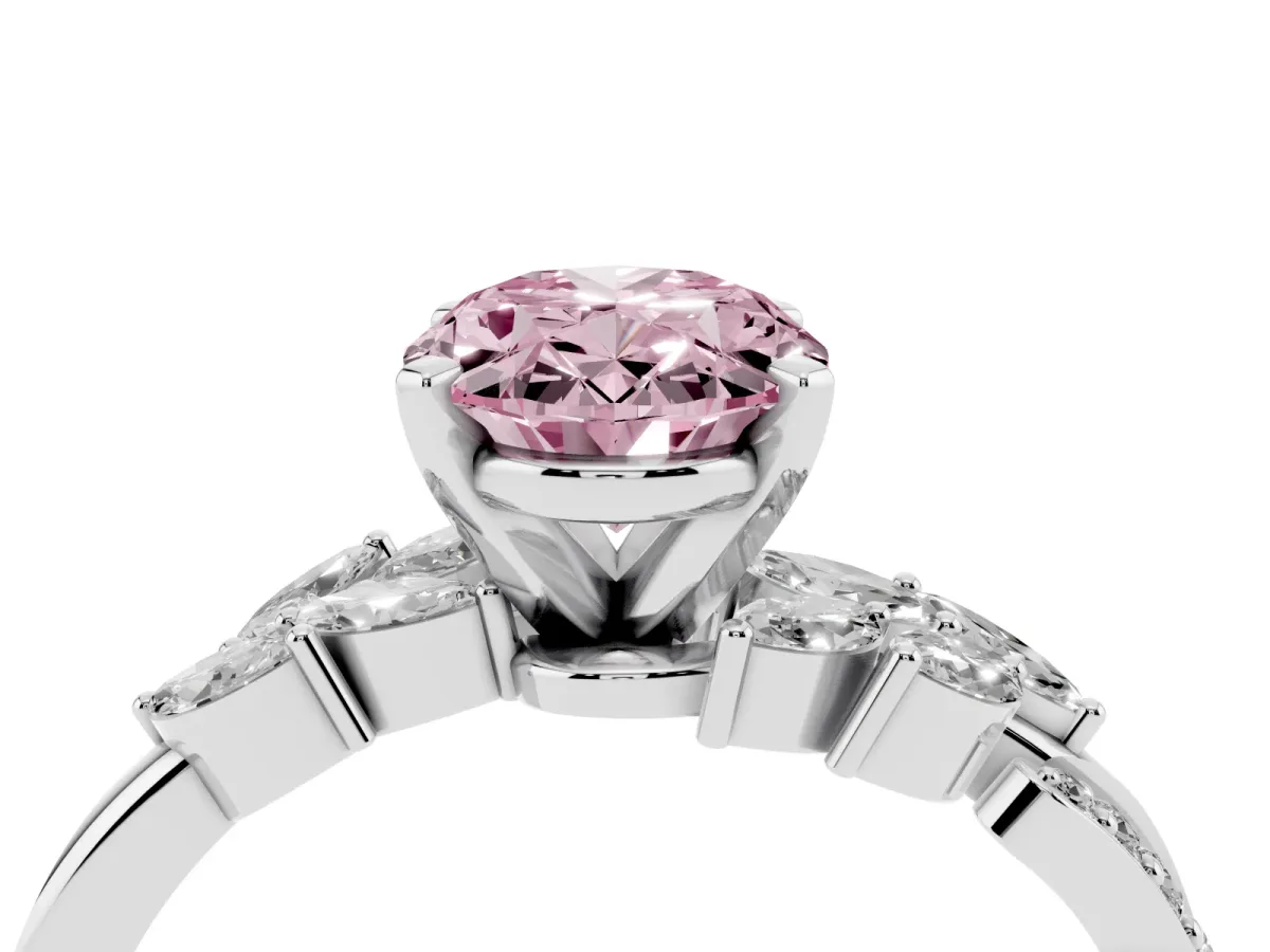 Fancy Pink Oval Cut Solitaire Marquise Twist Band with Six-Prong Setting Silver