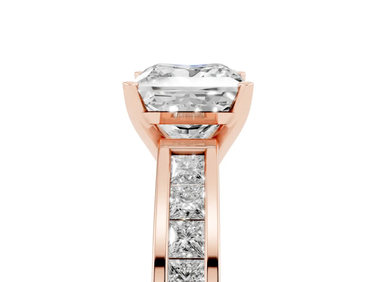 Princess Cut Solitaire Diamond Ring with Channel-Set Band and Four-Prong Setting Rose gold