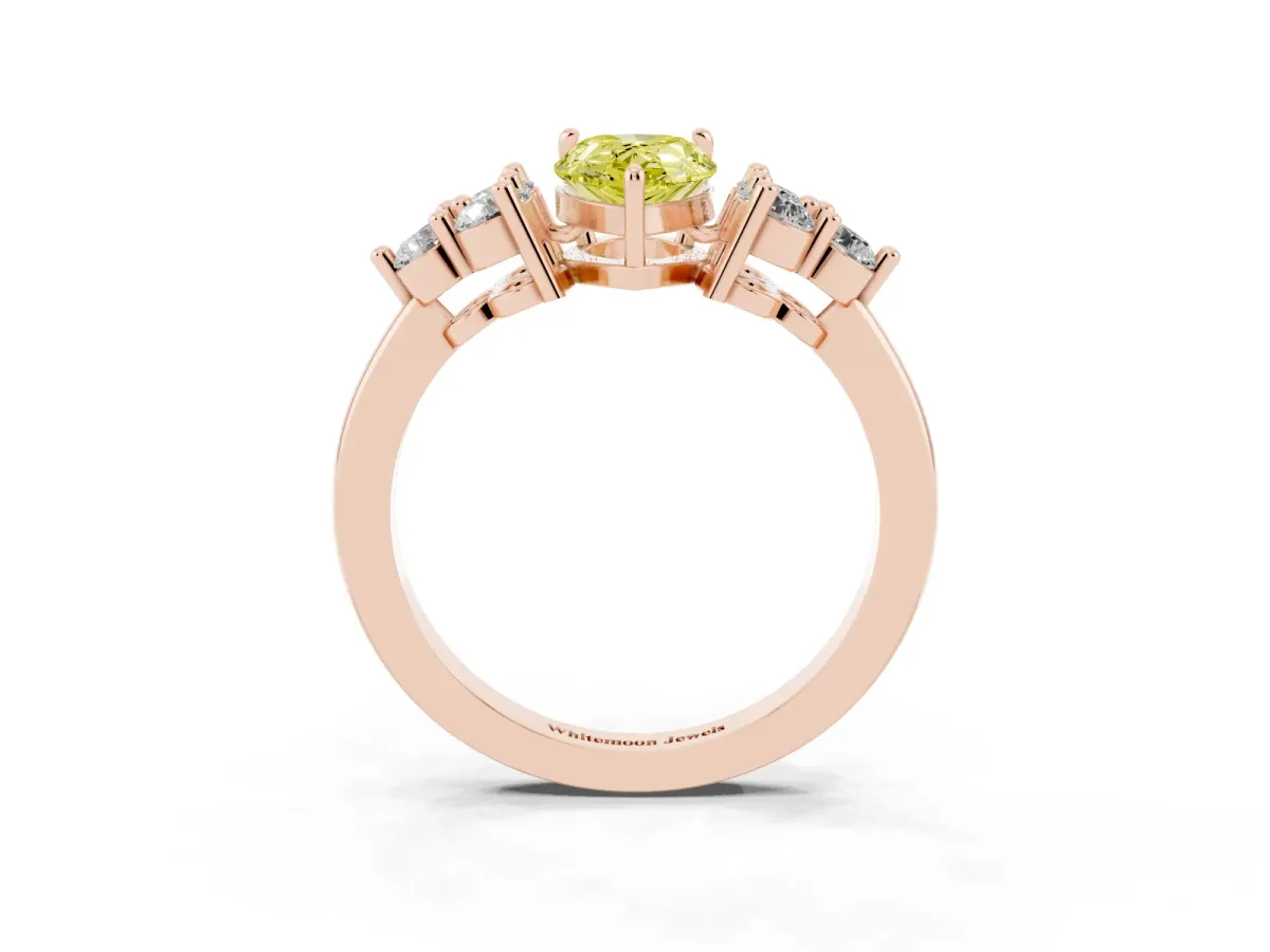Fancy Yellow Pear Cut Brilliant Diamond Cluster Accent Solitaire Ring with Prong Setting Rose gold