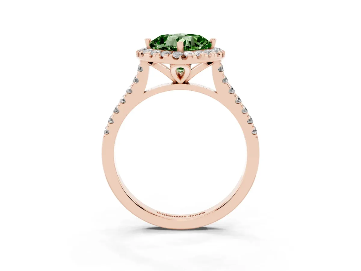 Fancy Green Cushion Cut Diamond Cushion Halo Ring with Pavé Band Rose gold