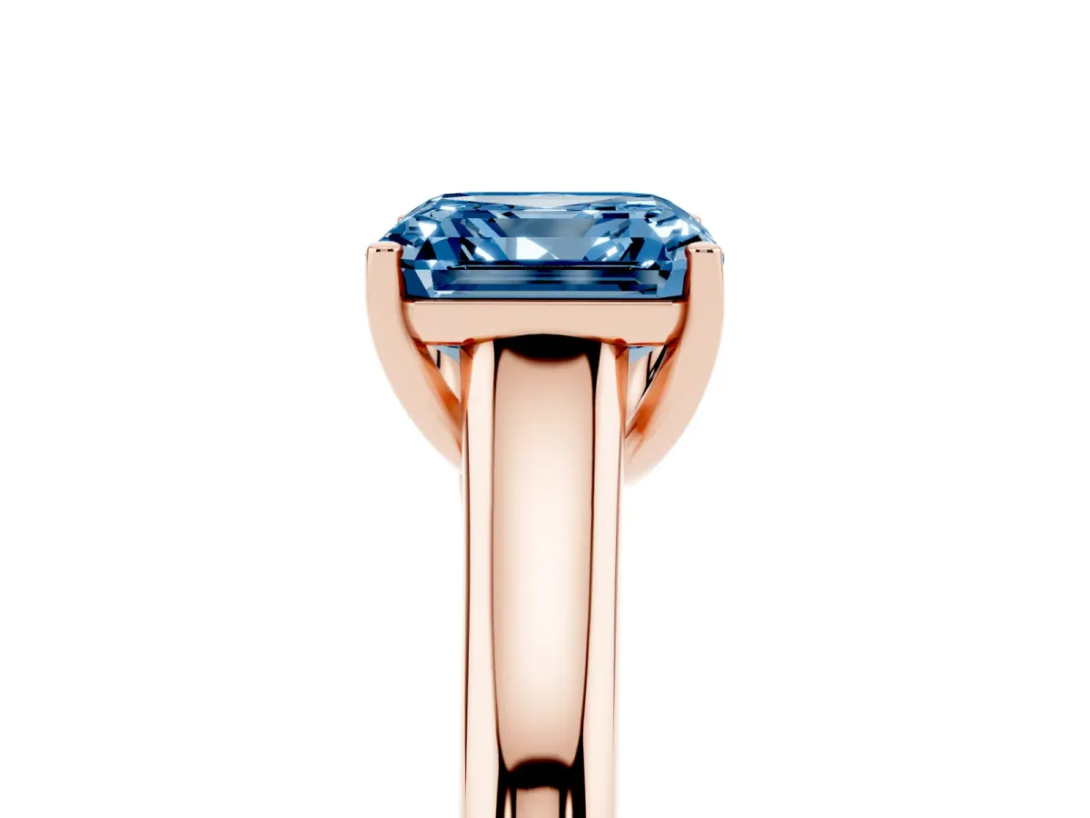 Fancy Blue Asscher Cut Solitaire Engagement Ring with Tapered Band and Four-Prong Setting Rose gold