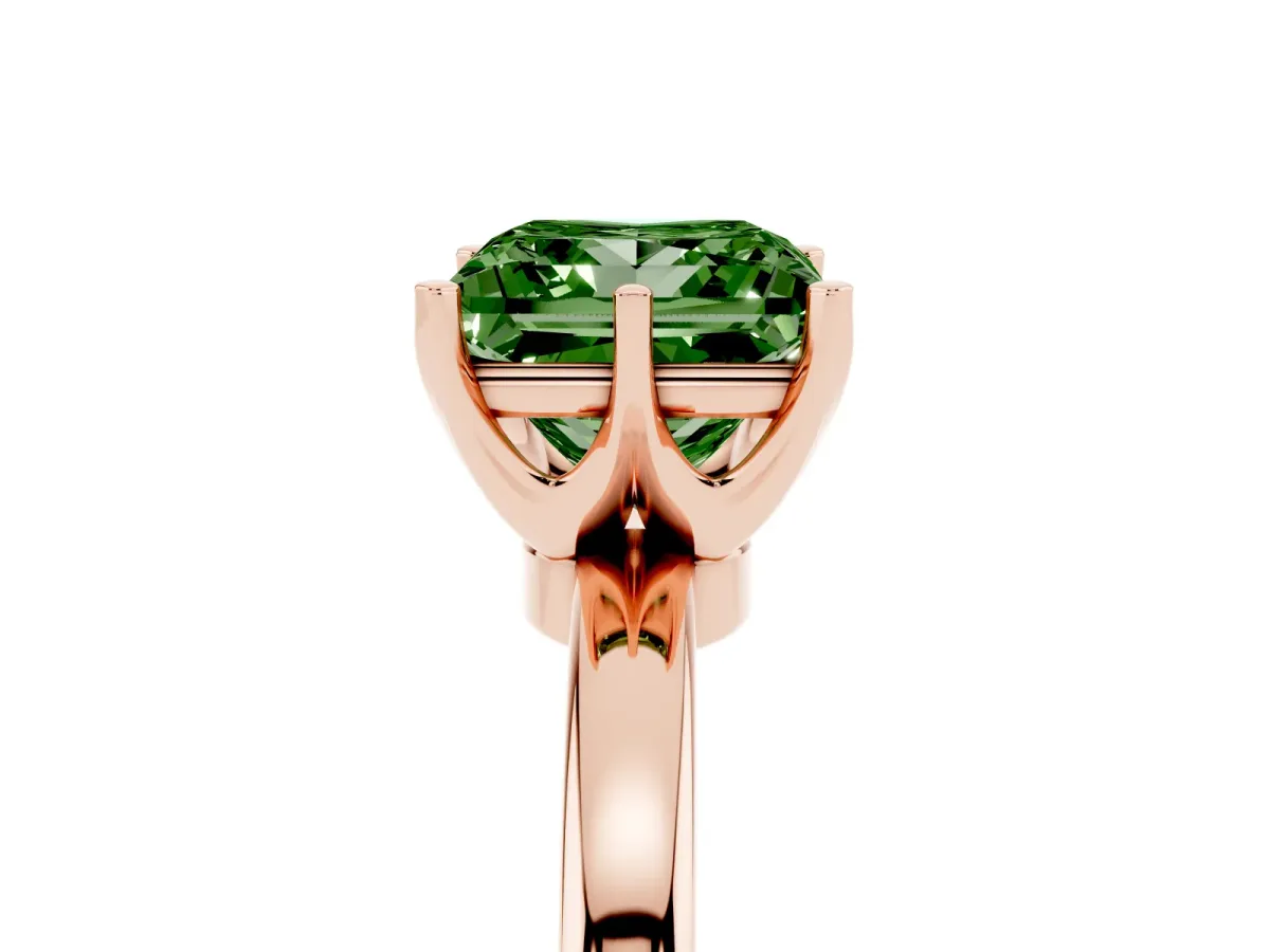 Fancy Green Princess Cut Solitaire Diamond Ring with Six-Prong Setting on a Classic Band Rose gold