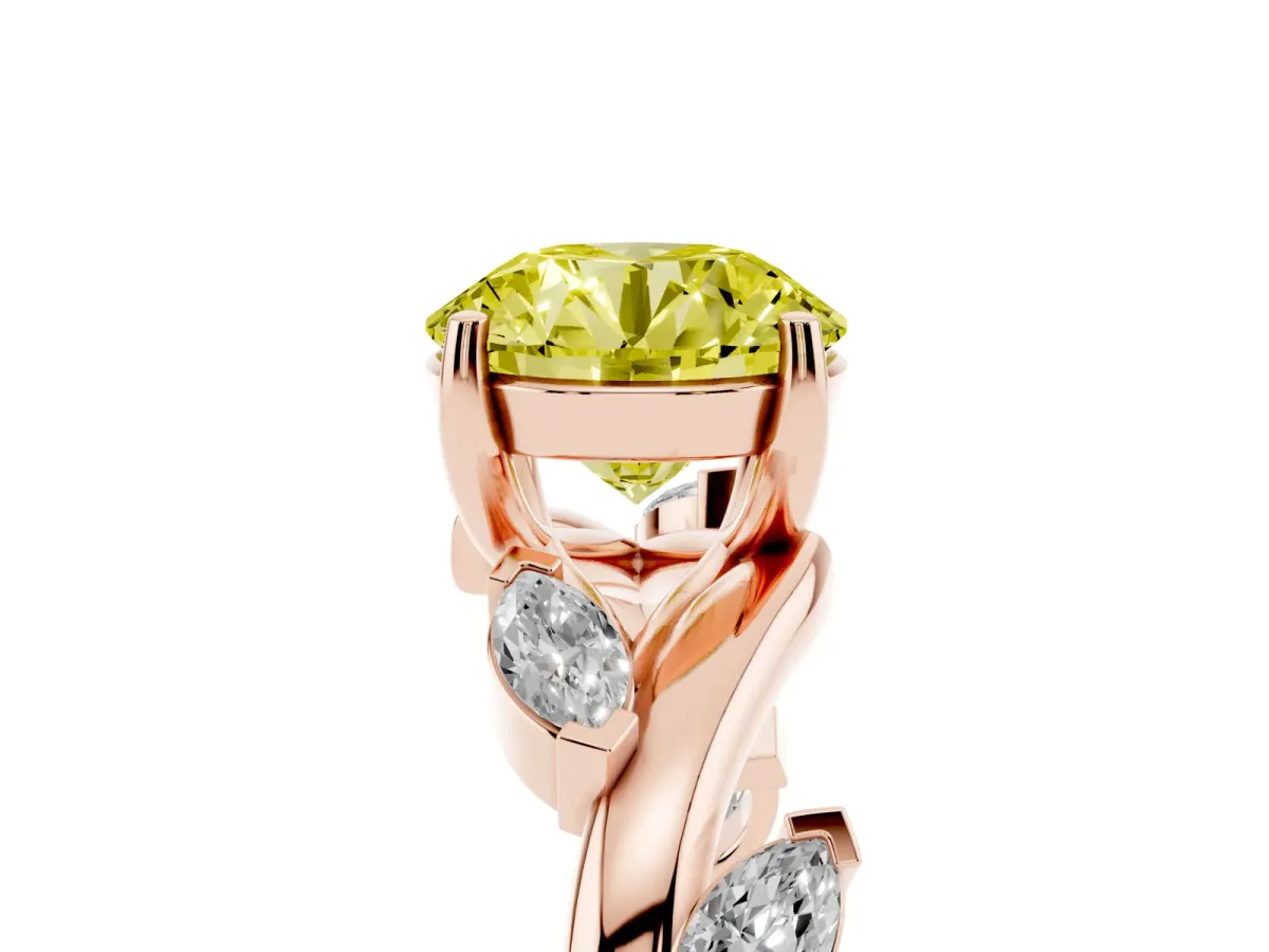 Fancy Yellow Round Cut Solitaire Twisted Band Marquise Accent Prong Setting Ring Rose gold