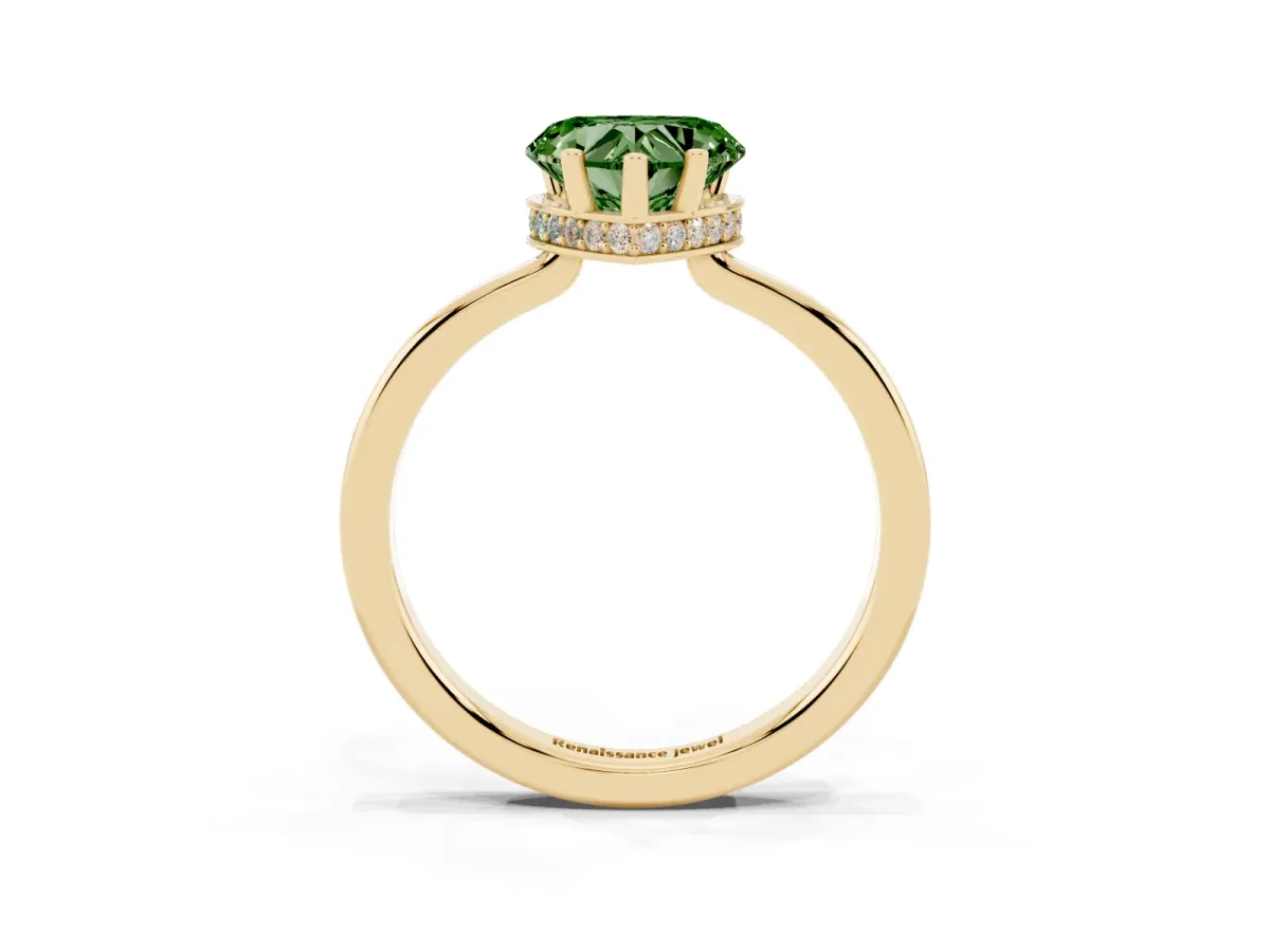 Fancy Green Heart Cut Cut Solitaire Engagement Ring with Four-Prong Setting on a Classic Band Yellow gold