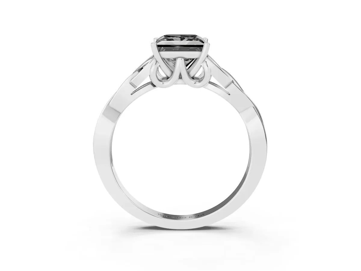 Fancy Black Princess Cut Diamond Solitaire Engagement Ring with Celtic Knot Band and Four-Prong Setting Platinum