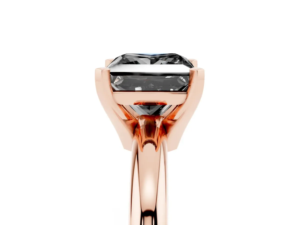 Fancy Black Princess Cut Diamond Solitaire Engagement Ring with Round Band and Four-Prong Setting Rose gold