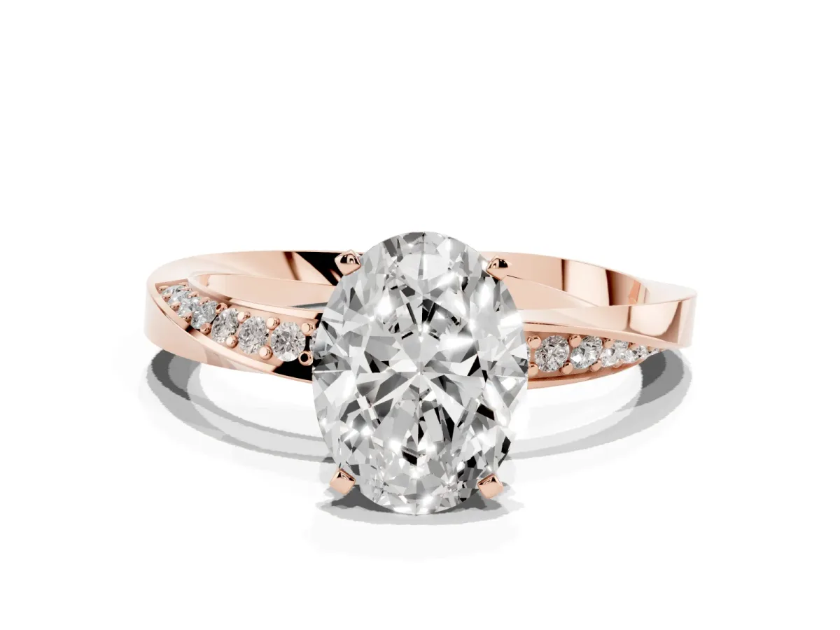 Oval Cut Diamond Engagement Ring with Side Stone Accents and Four-Prong Setting Rose gold
