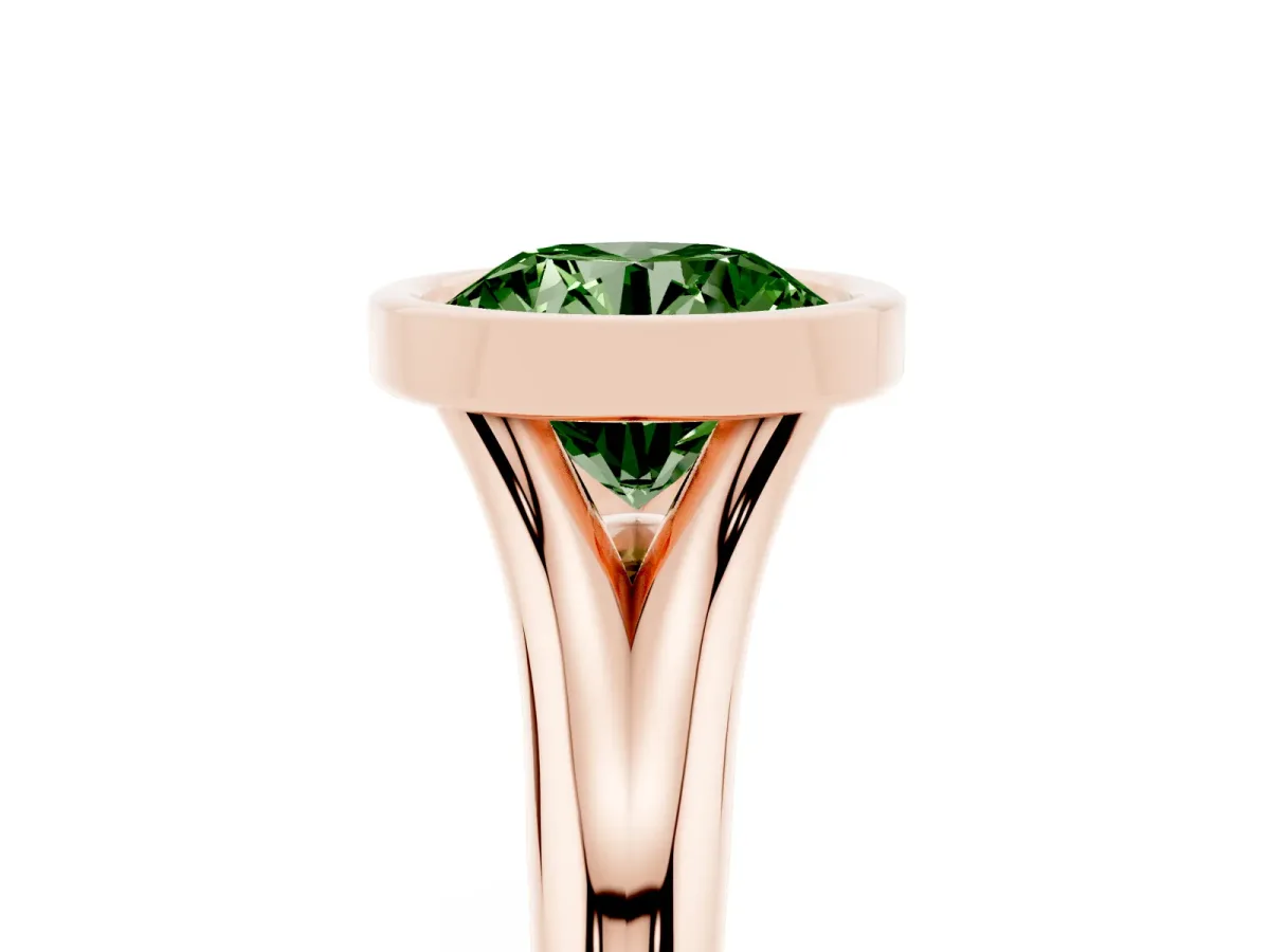 Fancy Green Bezel Set Round Cut Solitaire Diamond Ring with Smooth Band Rose gold