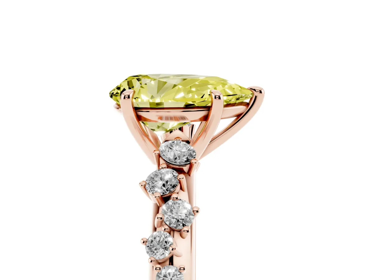 Fancy Yellow Pear Cut Diamond Cluster Side Stone Solitaire Ring with Prong Setting Rose gold