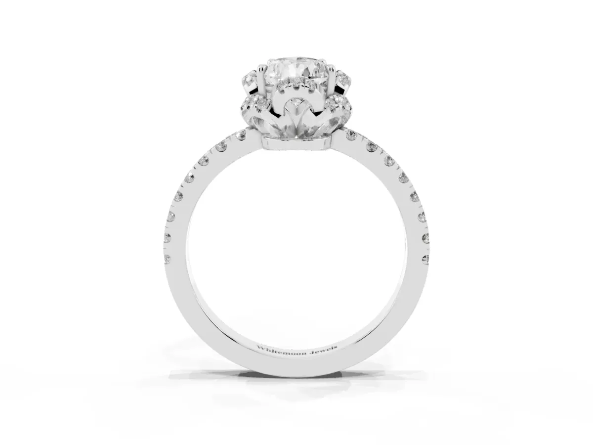 Pear Cut Halo Diamond Pave Band Ring with Four-Prong Setting Platinum