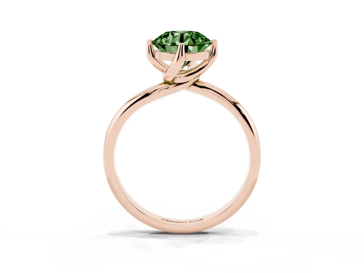 Fancy Green Round Cut Diamond Solitaire Engagement Ring with Four-Prong Setting and Classic Band Rose gold