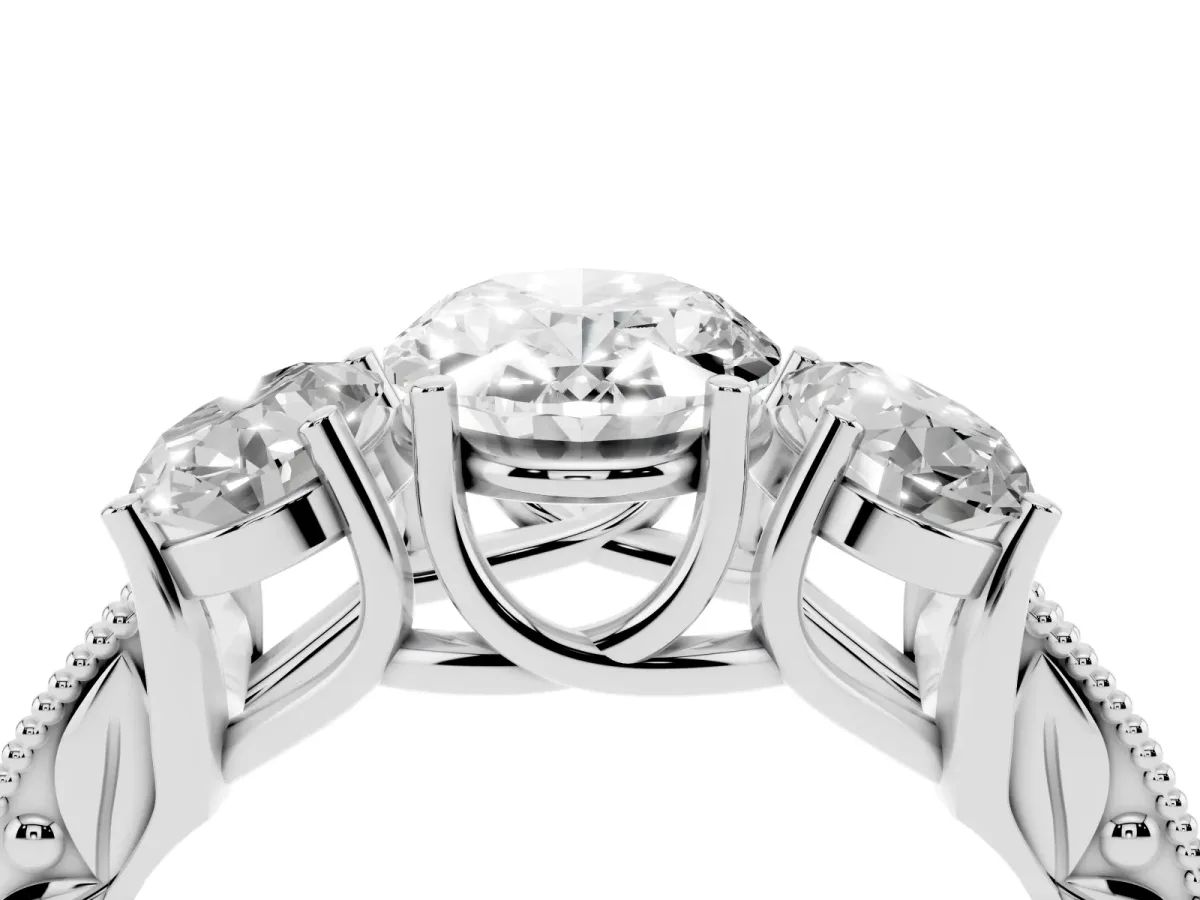 Three-Stone Oval Cut Cut Milgrain Pavé Engagement Ring White gold
