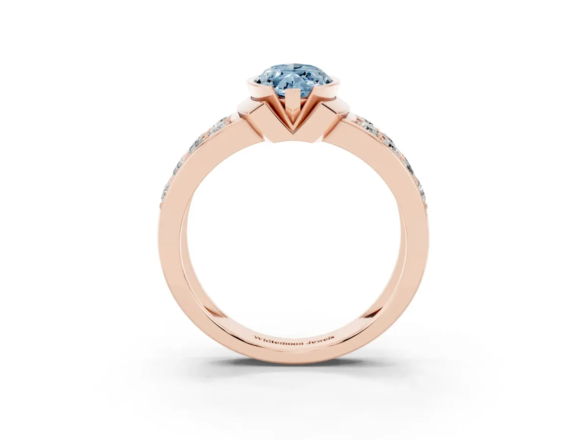 Fancy Blue Marquise Cut Brilliant Diamond Channel Set Wide Band Ring with Bezel Setting Rose gold