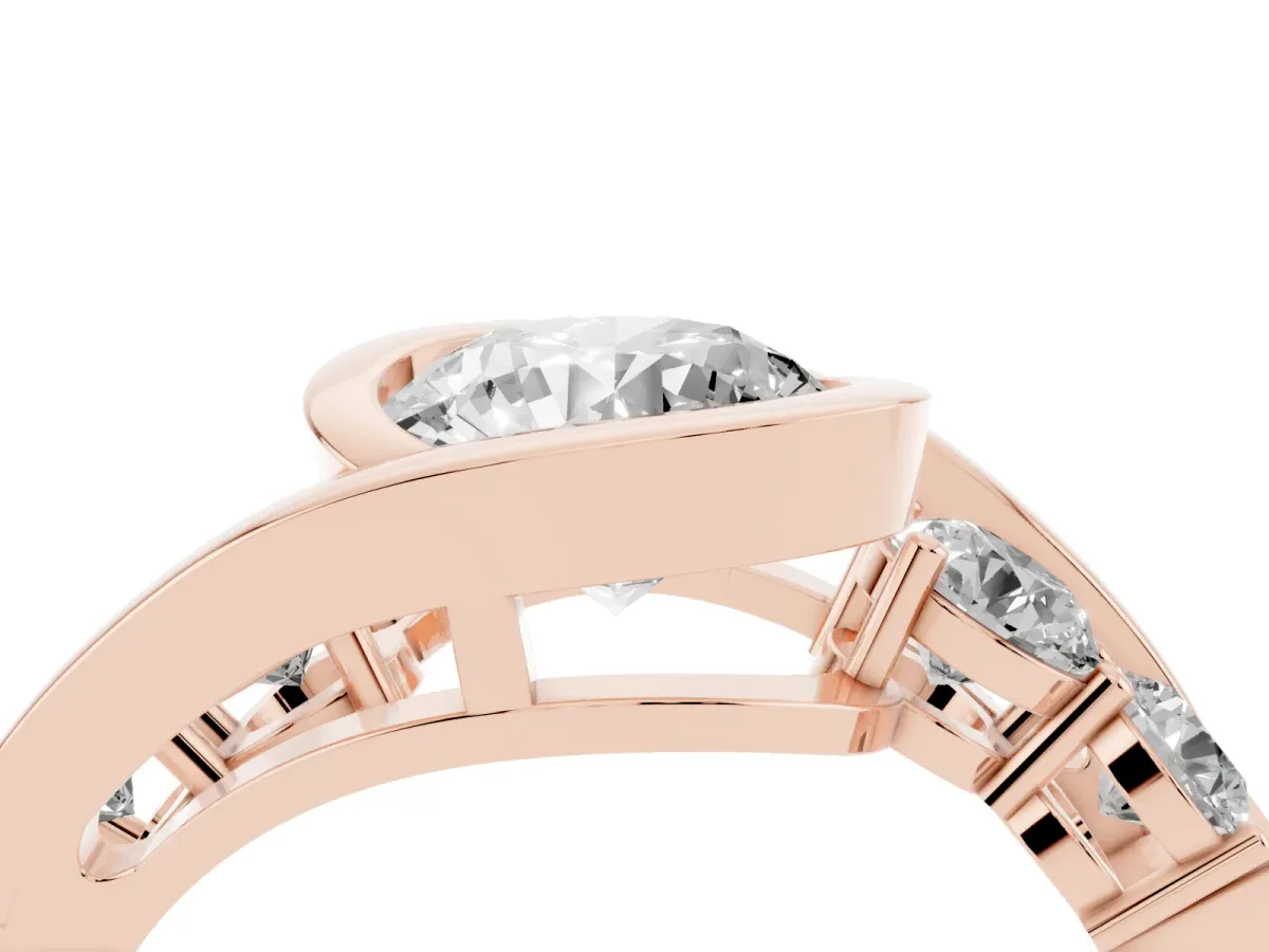 Bezel Set Round Cut Diamond Bypass Ring with Round Accents Rose gold