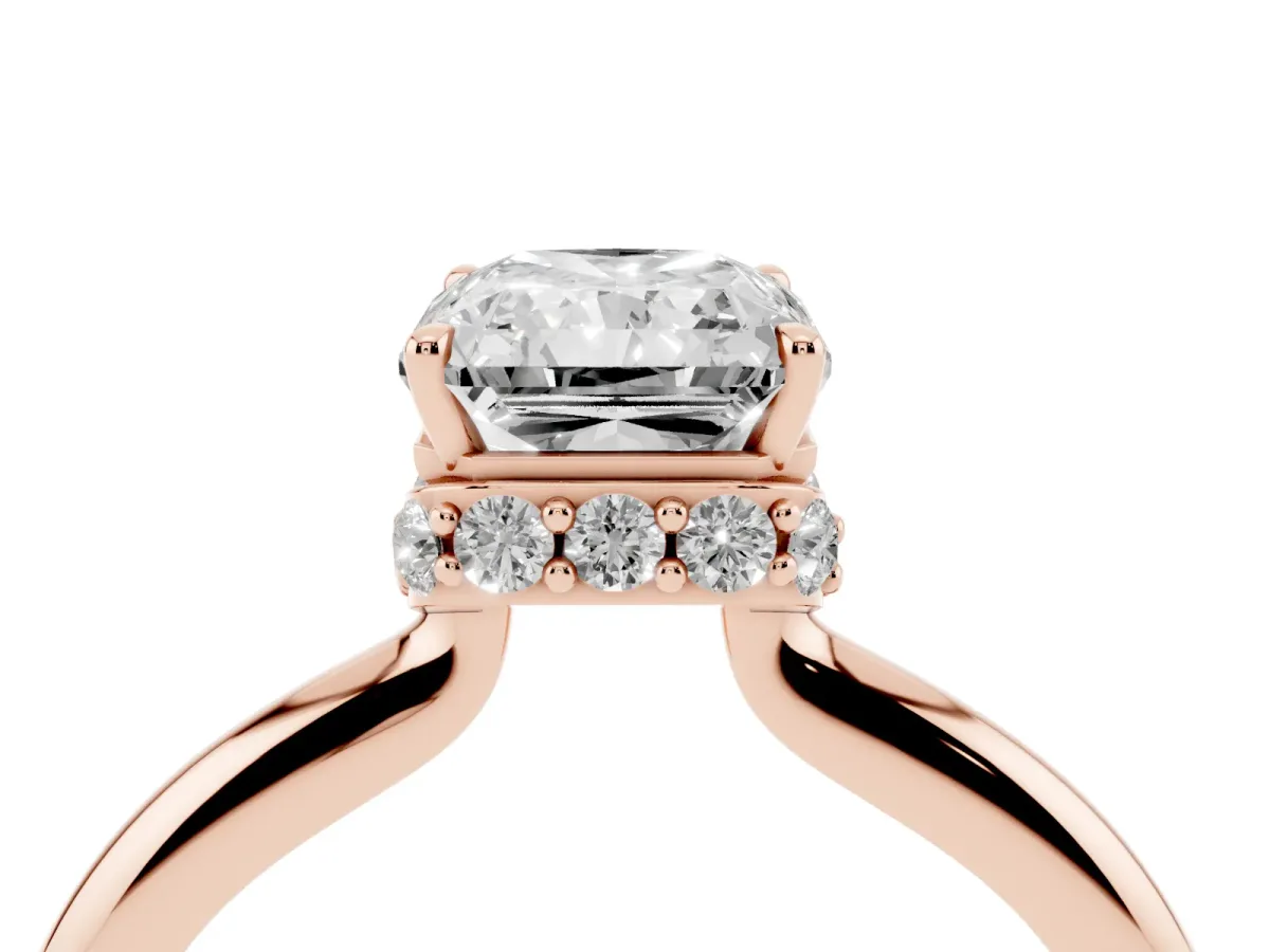 Radiant Cut Brilliant Solitaire Engagement Ring with Six-Prong Setting and Classic Band Rose gold
