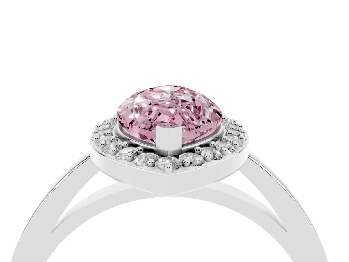 Fancy Pink Marquise Cut Halo Diamond Ring with Solitaire Band and Prong Setting Platinum
