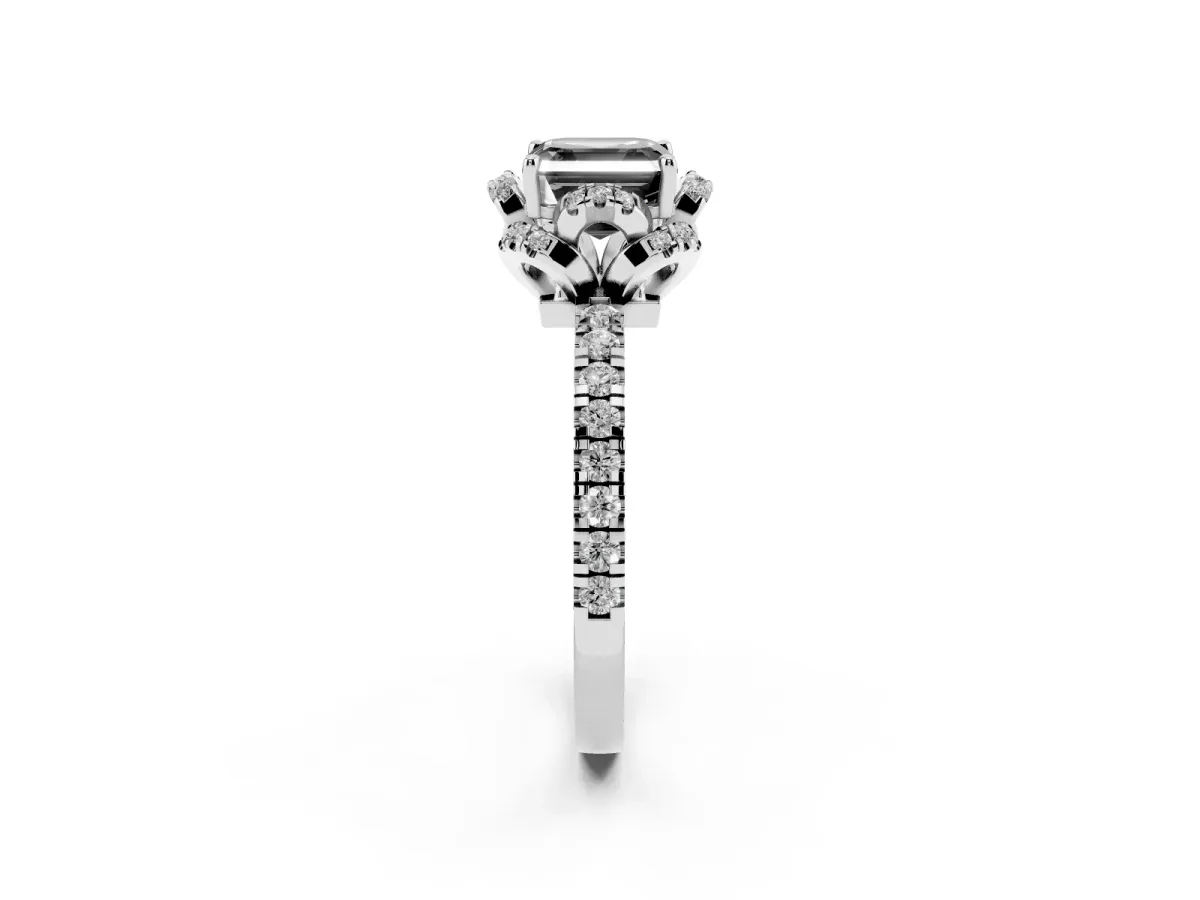 Fancy Black Asscher Cut Diamond Halo Pave Band with Four-Prong Setting Silver