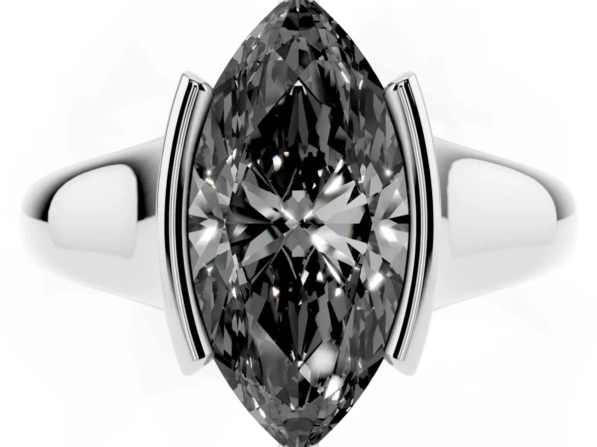 Fancy Black Marquise Cut Solitaire Tension Set Diamond Ring with Split Shank Band Platinum