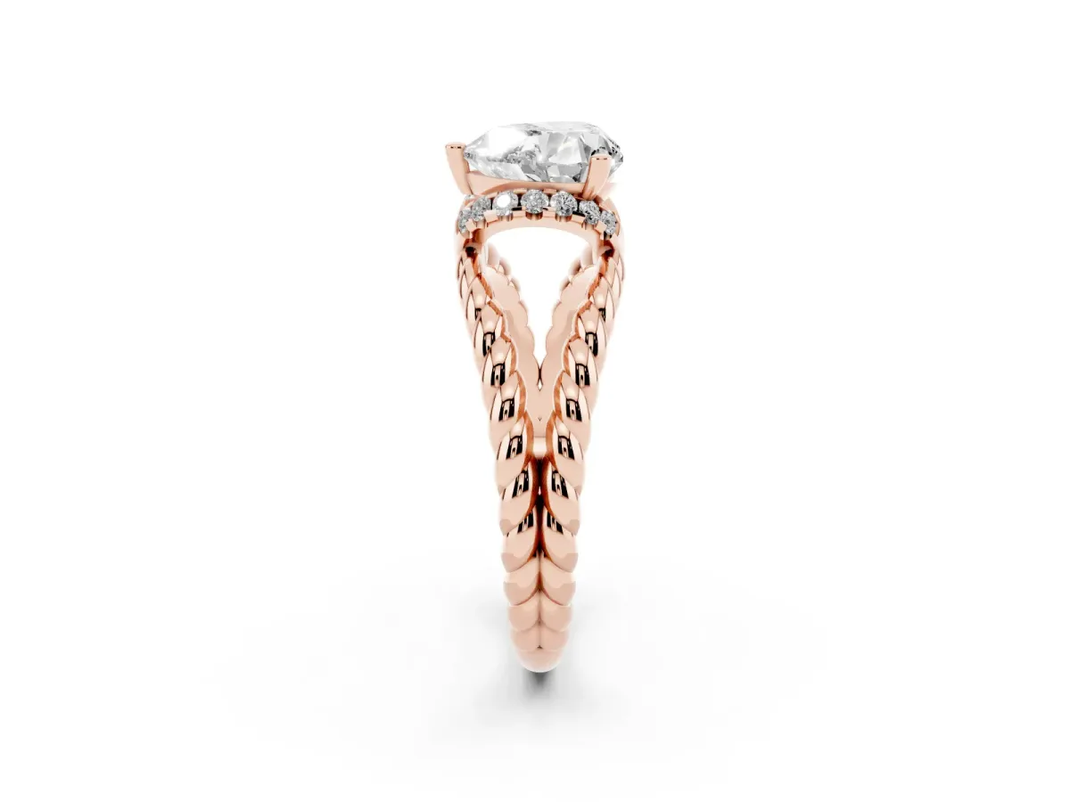 Heart Cut Halo Twisted Band Four-Prong Ring Rose gold