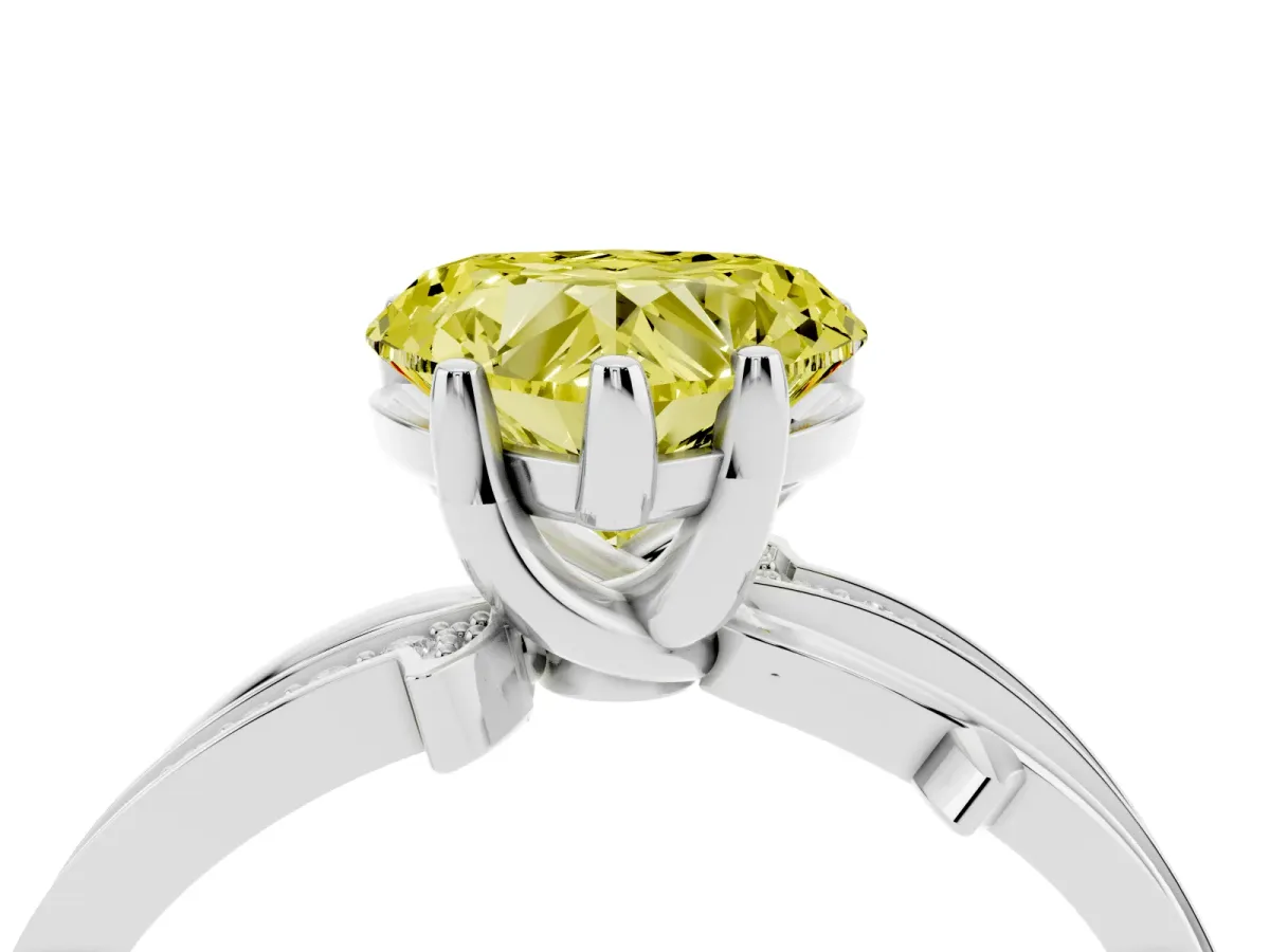 Fancy Yellow Heart Cut Solitaire Twist Band with Pavé Accents and Four-Prong Setting Silver
