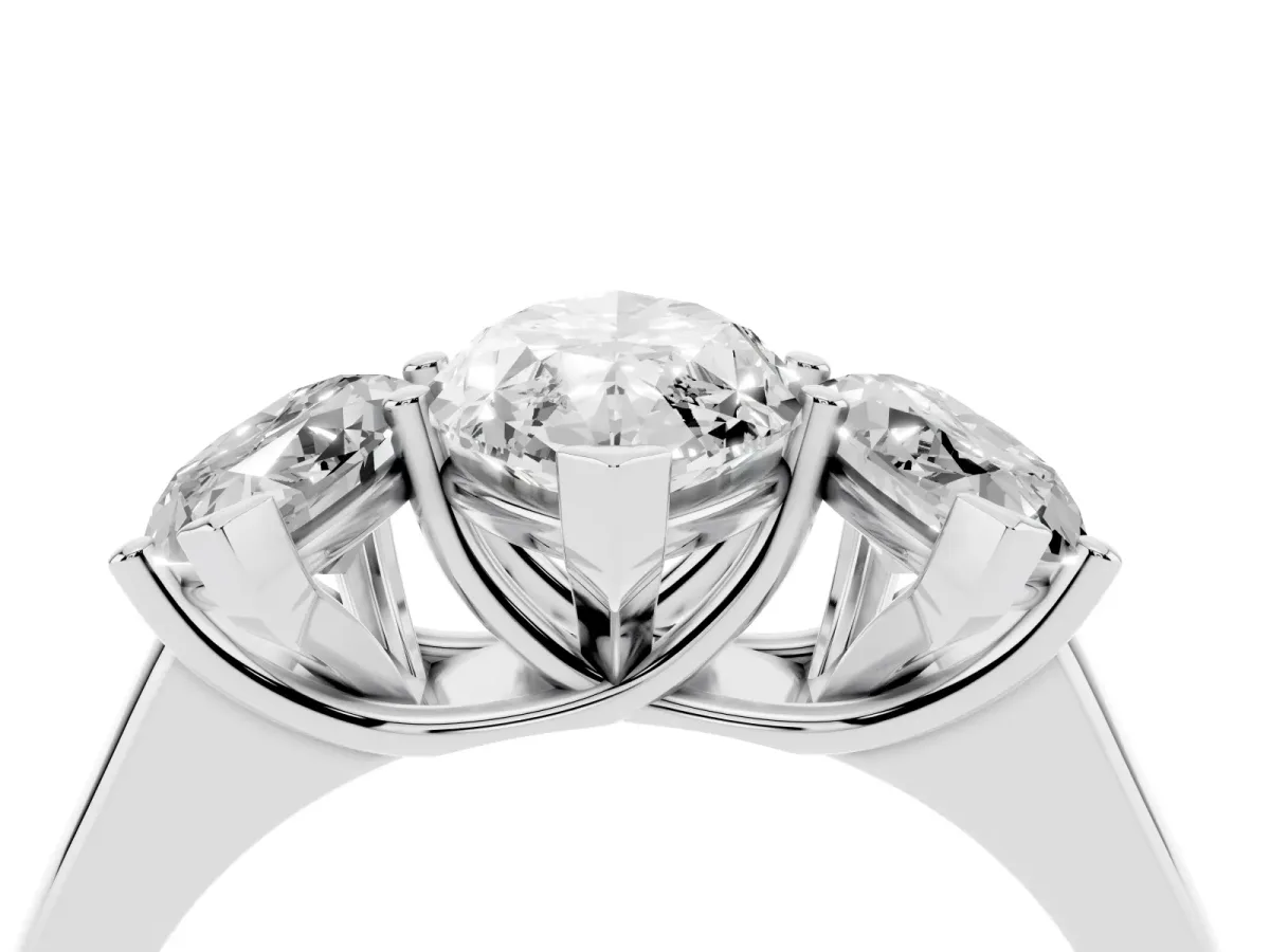 Marquise Cut Three-Stone Diamond Ring with Prong Setting on a Classic Band Silver