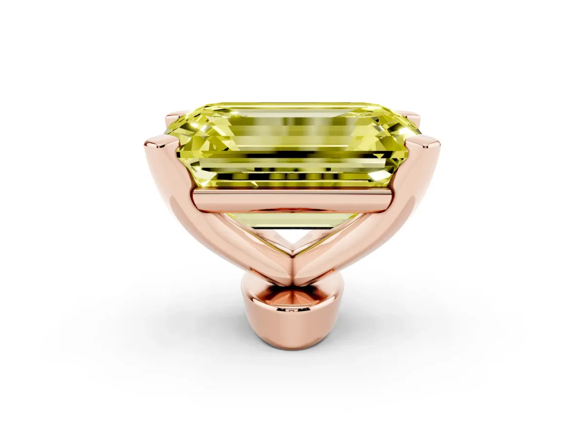Fancy Yellow Emerald Cut Diamond Solitaire Ring with Prong Setting and Classic Band Rose gold