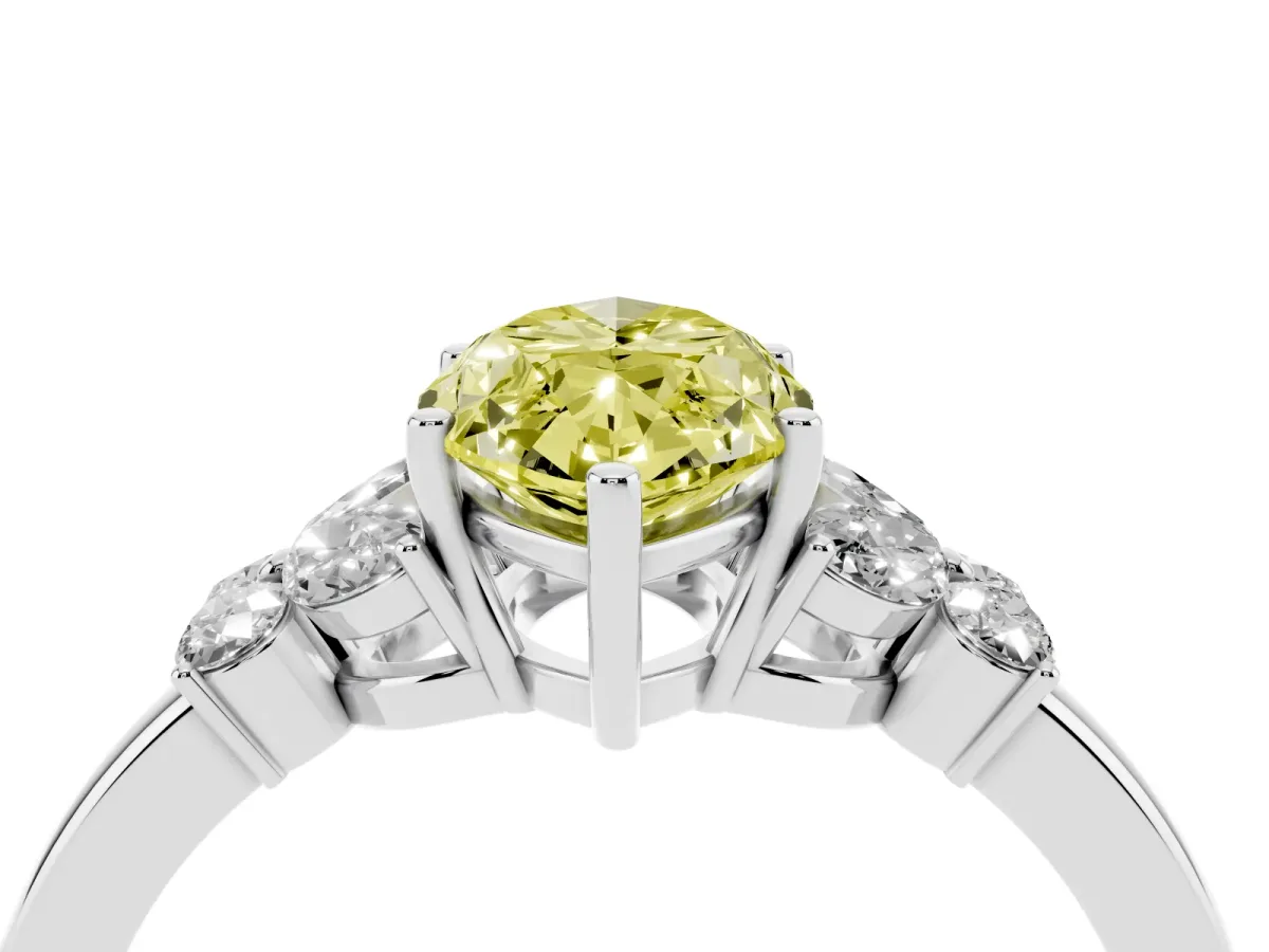 Fancy Yellow Marquise Cut Cut Solitaire Floral Diamond Ring with Four-Prong Setting White gold