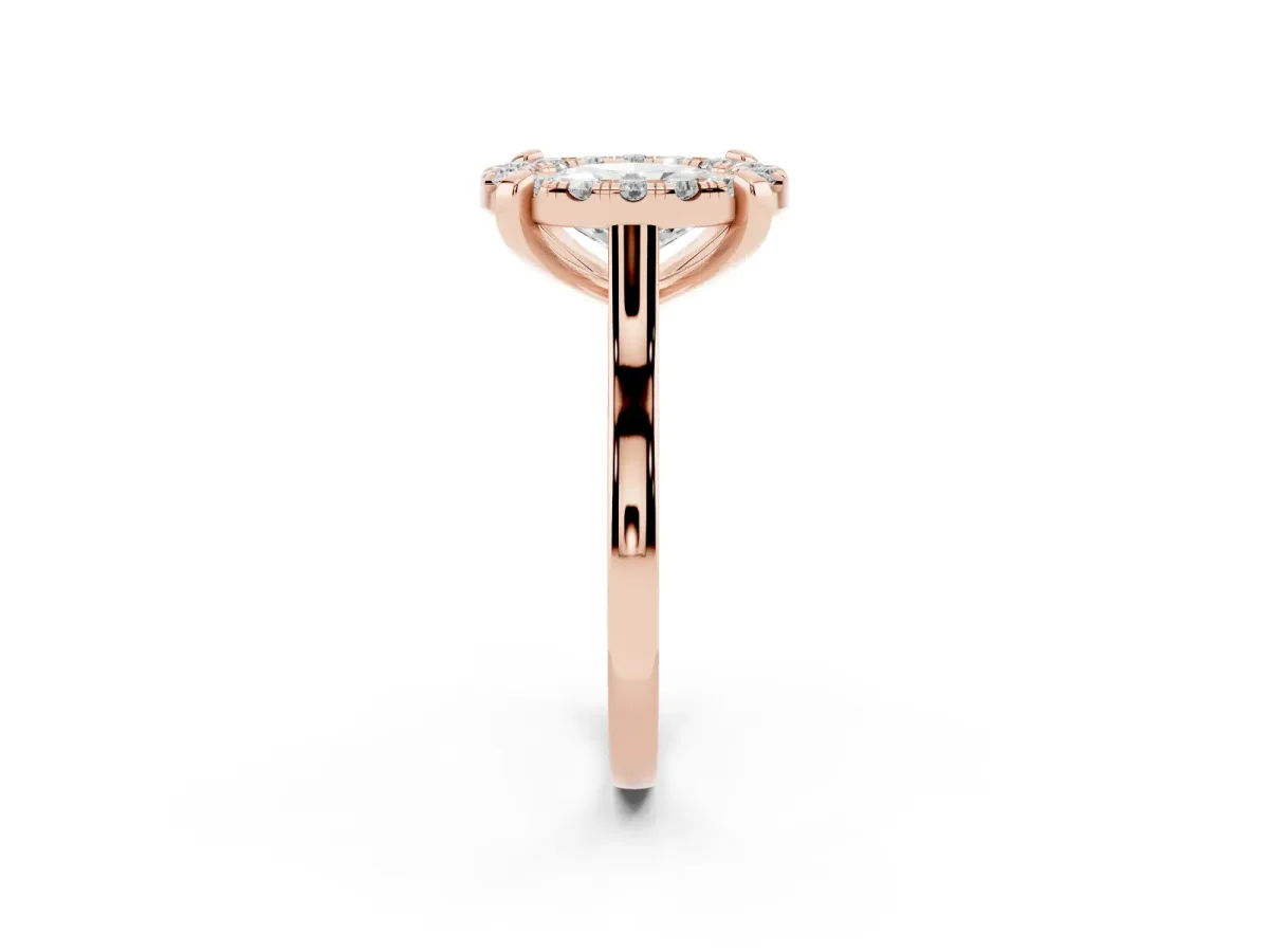 Oval Cut Diamond Cluster Halo Solitaire with Four-Prong Setting Rose gold