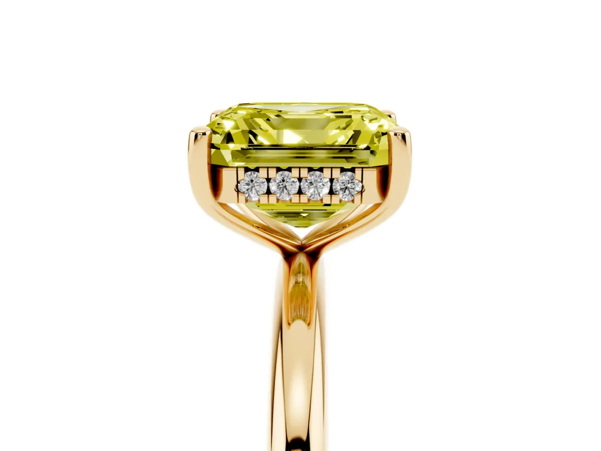 Fancy Yellow Asscher Cut Cut Solitaire Engagement Ring with Four-Prong Setting and Classic Band Yellow gold