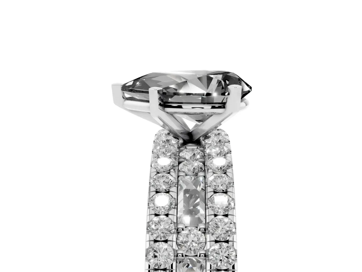 Fancy Black Pear Cut Diamond Solitaire Ring with Pavé and Channel Set Band Silver