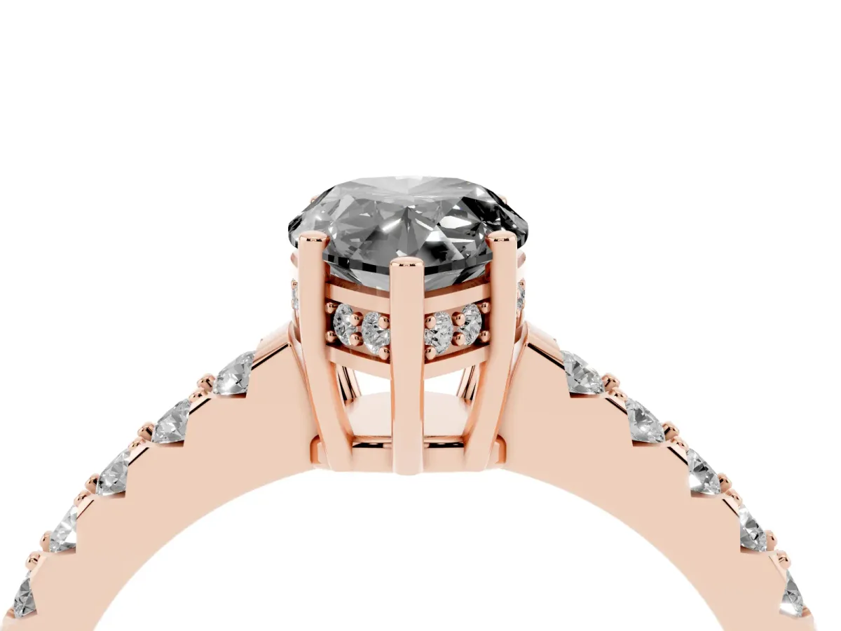 Fancy Black Pear Cut Solitaire Diamond Engagement Ring with Pavé Band and Six-Prong Setting Rose gold