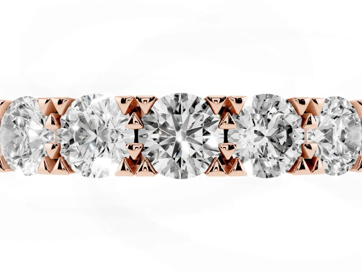 Round Diamond Channel Set Half Eternity Band with Shared Prong Setting Rose gold
