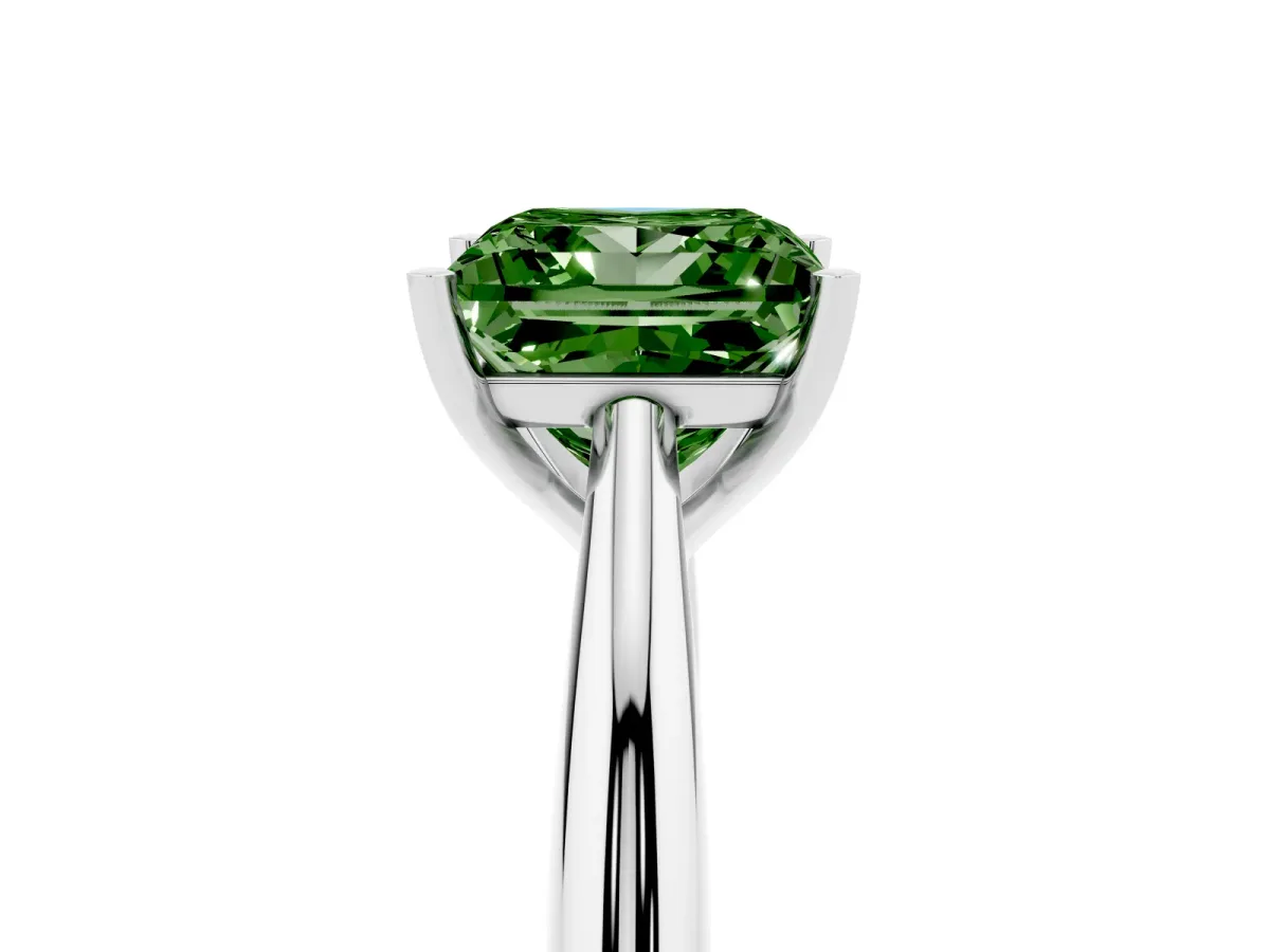 Fancy Green Princess Cut Diamond Solitaire Engagement Ring with Cathedral Setting and Four-Prong Mount Silver