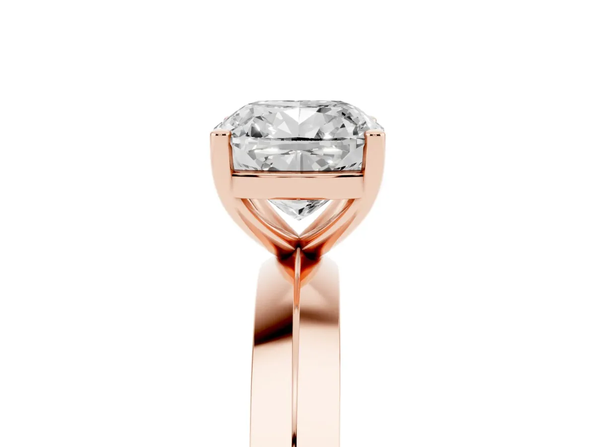 Cushion Cut Cut Solitaire Engagement Ring with Flat Band and Four-Prong Setting Rose gold